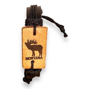 MONTANA THEMED BRACELET LEATHER WESTERN BLACK BROWN